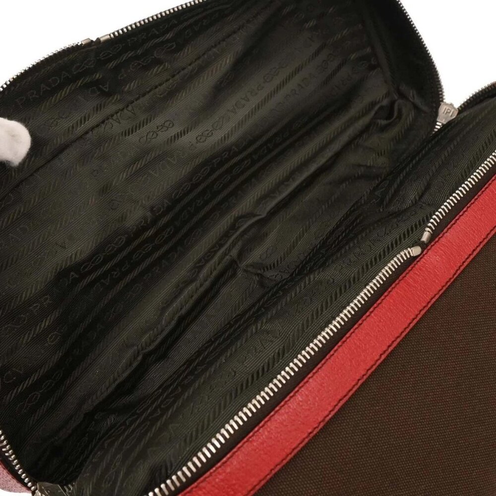 Prada Brown Red Canvas Leather Handbag 117 AQ00325 - Picture 7 of 10